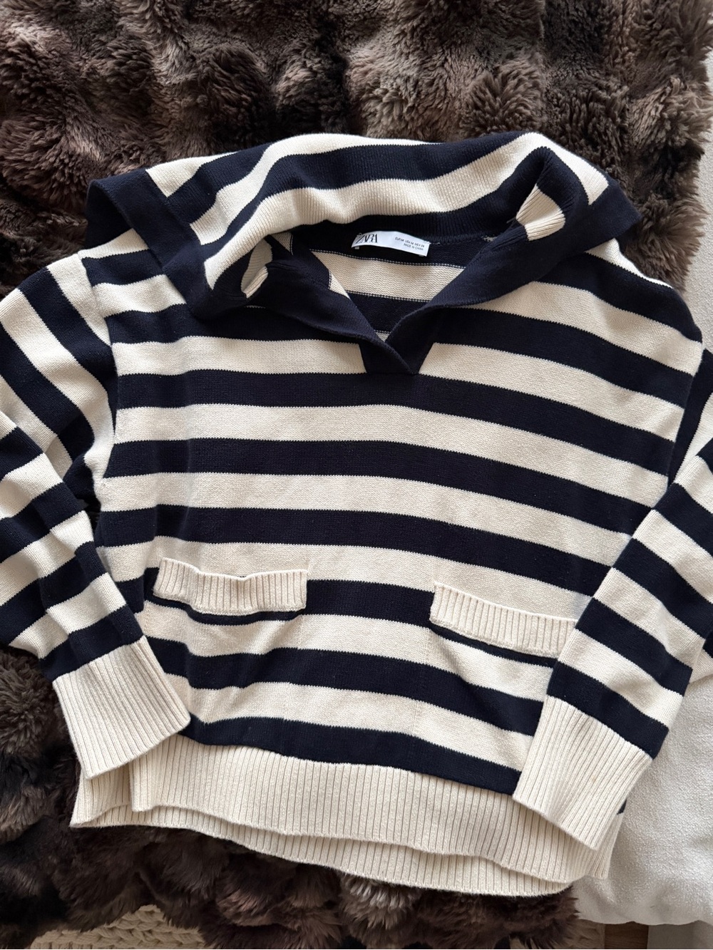 Zara Coastal Navy/Cream Striped Sweater